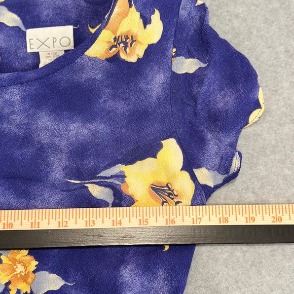 Vintage Expo Blue Floral Short Sleeve Maxi Dress Yellow Blossom Print - Picture 6 of 7